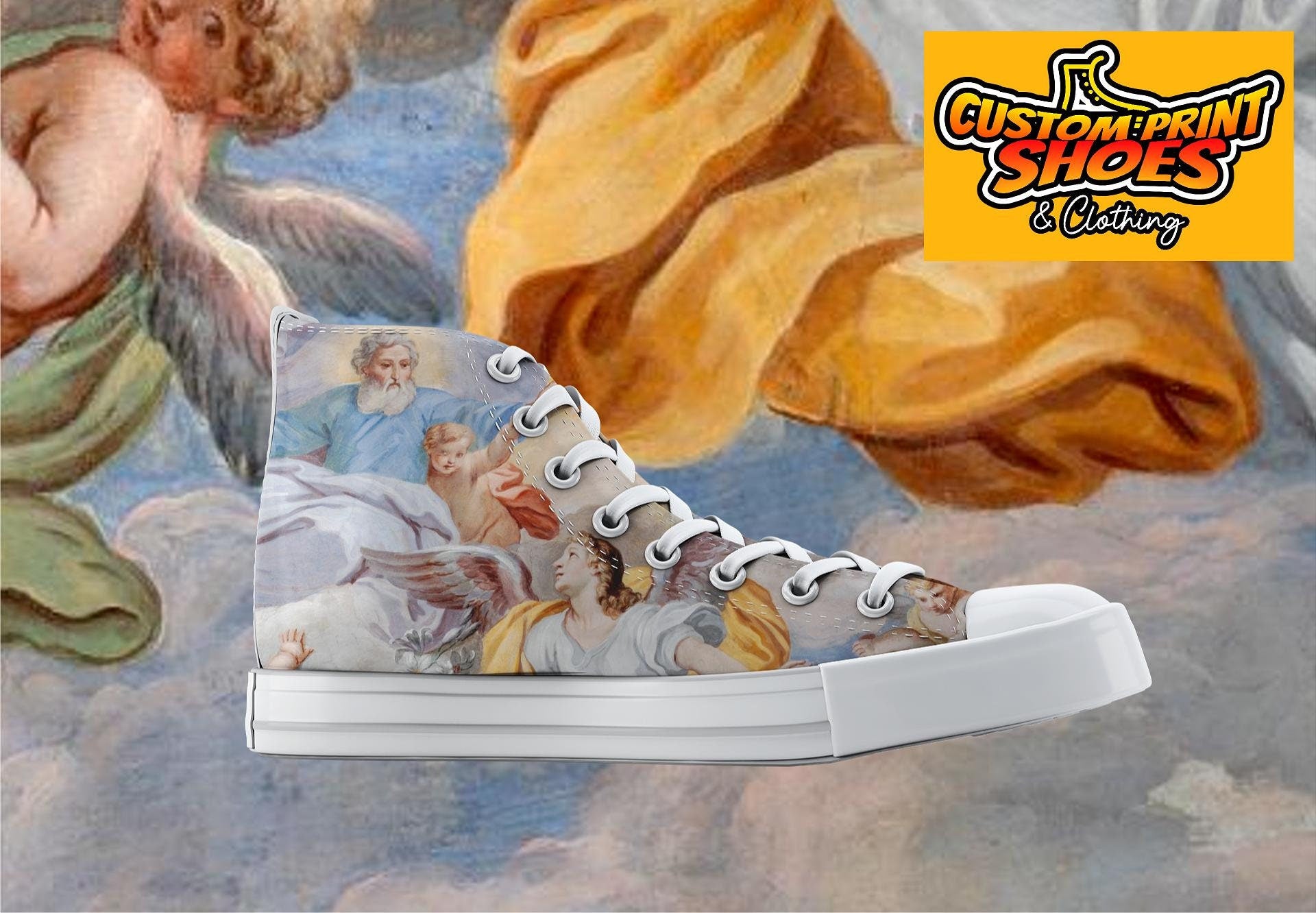 Custom Printed Converse Style Canvas Medium High Top Trainers Shoes Religion Inspired Cherub Angels Art Lovers Personalised Gift