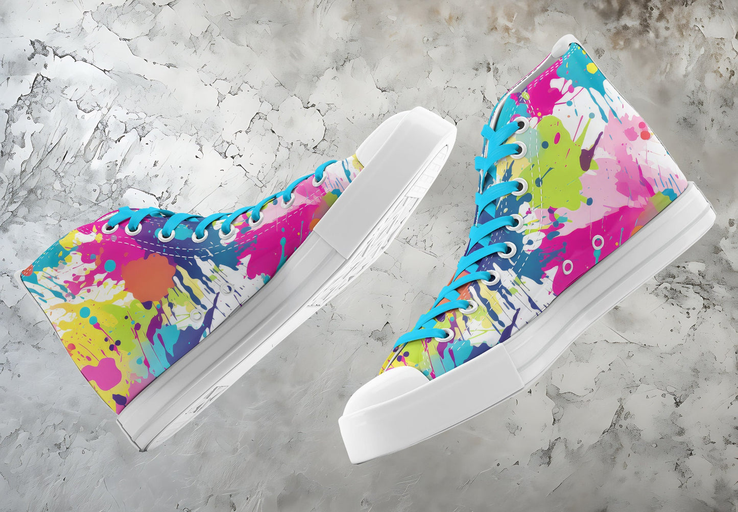 Custom Printed Converse Style Canvas Medium/High Top Trainers Shoes | Neon Paint Splash | Art Lovers Personalised Gift