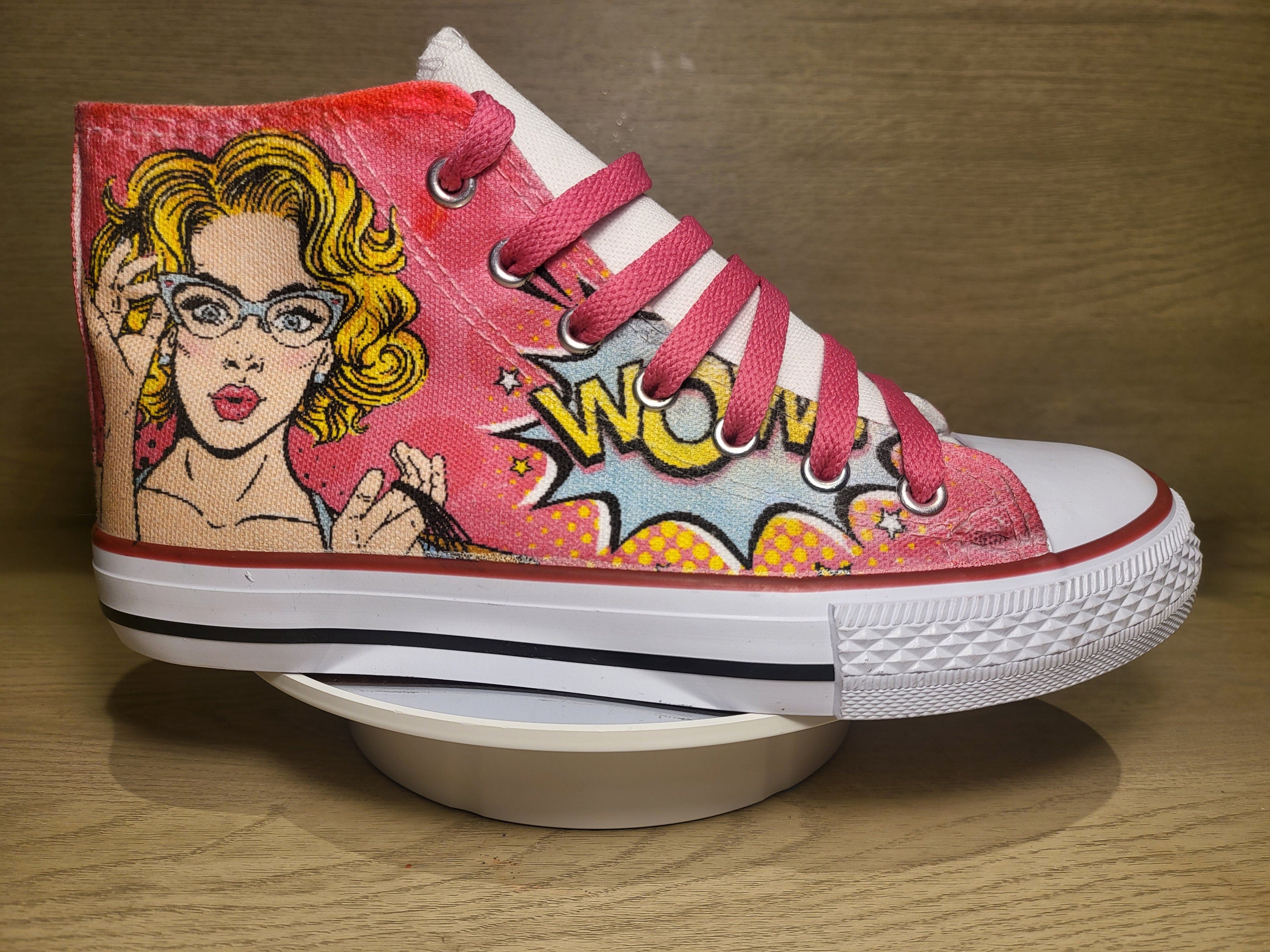 Custom Printed Converse Style Canvas Medium High Top Trainers Shoes Comic Inspired WOW Woman Art Lovers Personalised Gift