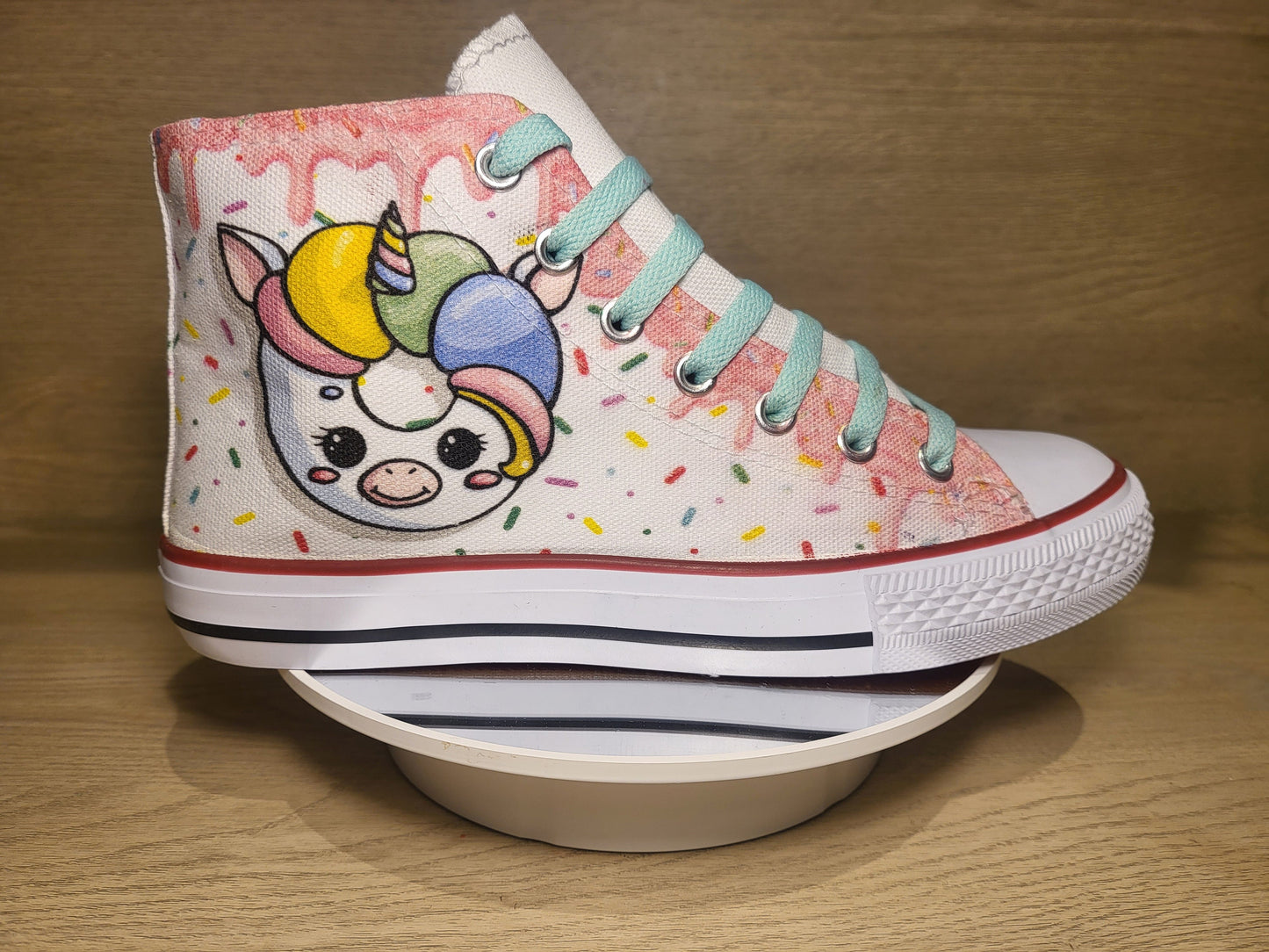 Custom Printed Converse Style Canvas Medium/High Top Trainers Shoes | Cute Cartoon Donut/Doughnut Unicorn | Personalised Gift