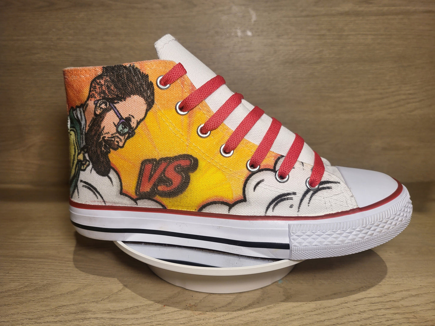 Custom Printed Converse Style Canvas Medium/High Top Trainers Shoes | Cartoon Comic Man vs Woman | Couples Fun Personalised Gift