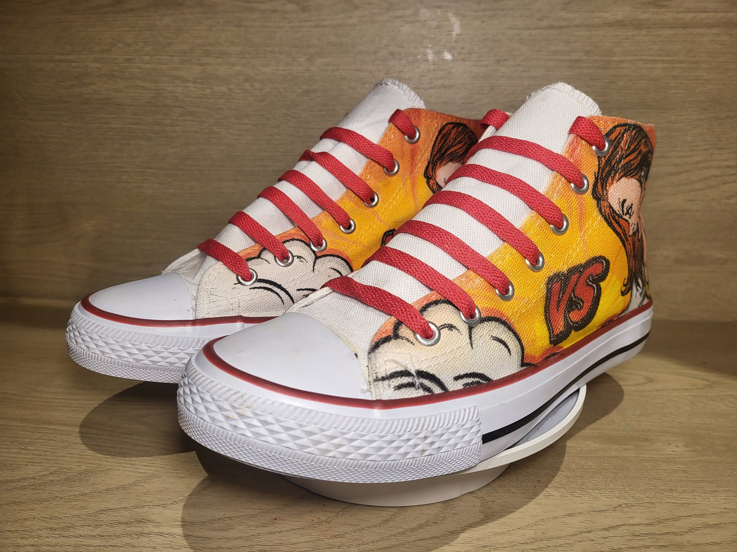 Custom Printed Converse Style Canvas Medium/High Top Trainers Shoes | Cartoon Comic Man vs Woman | Couples Fun Personalised Gift