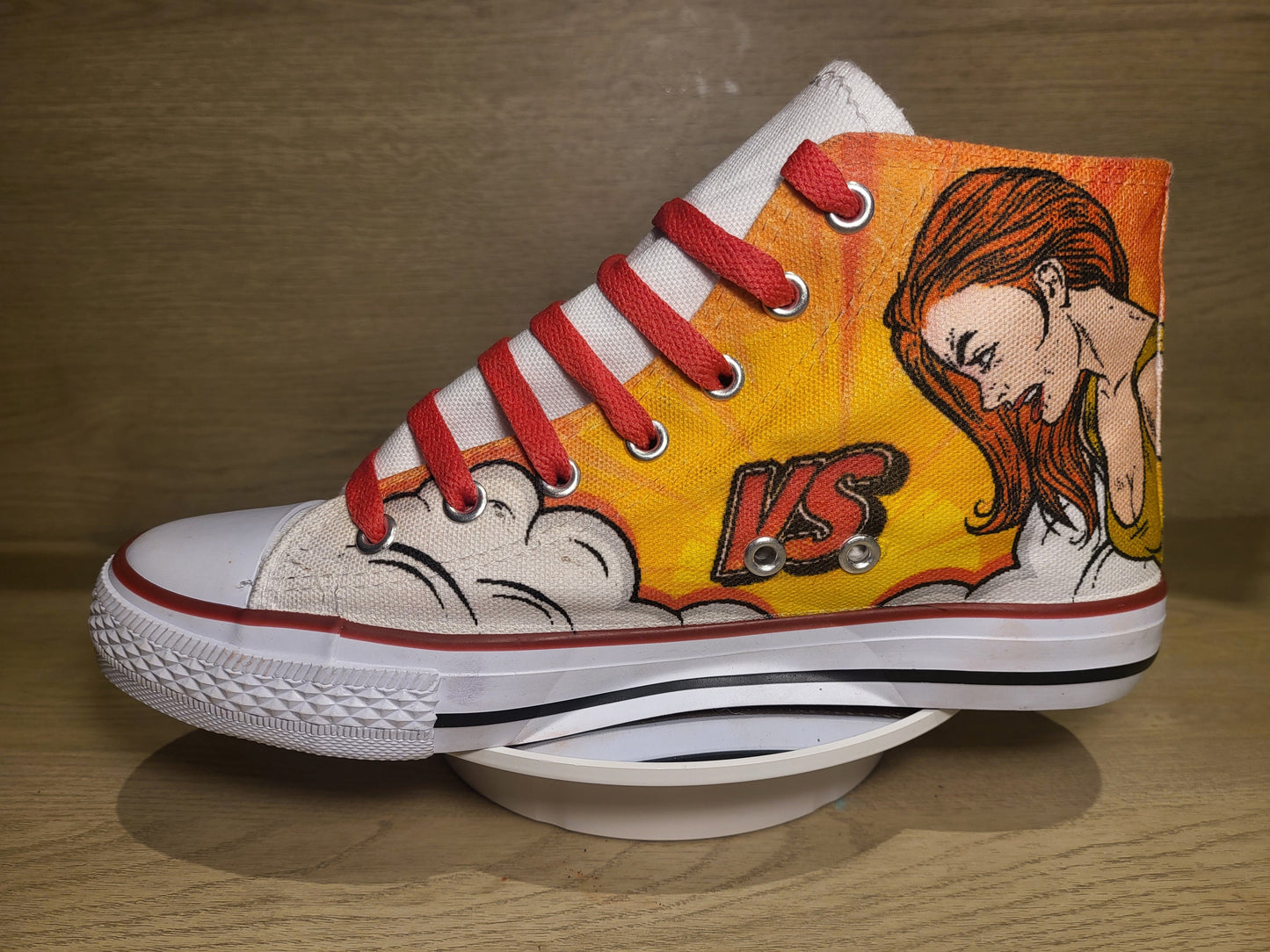 Custom Printed Converse Style Canvas Medium/High Top Trainers Shoes | Cartoon Comic Man vs Woman | Couples Fun Personalised Gift