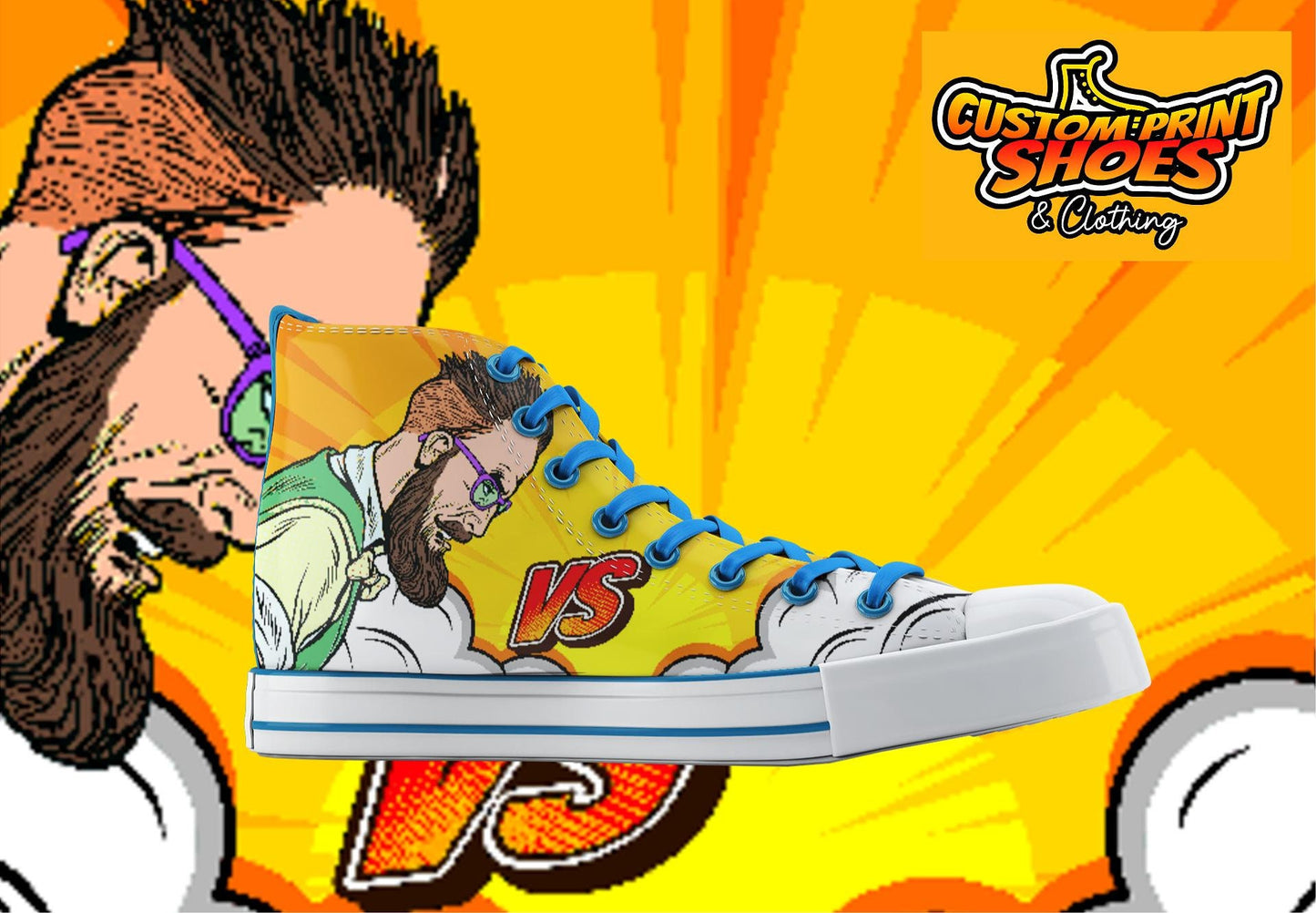 Custom Printed Converse Style Canvas Medium/High Top Trainers Shoes | Cartoon Comic Man vs Woman | Couples Fun Personalised Gift