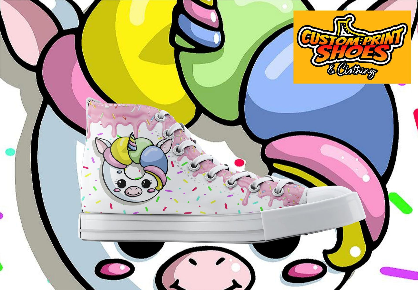 Custom Printed Converse Style Canvas Medium/High Top Trainers Shoes | Cute Cartoon Donut/Doughnut Unicorn | Personalised Gift