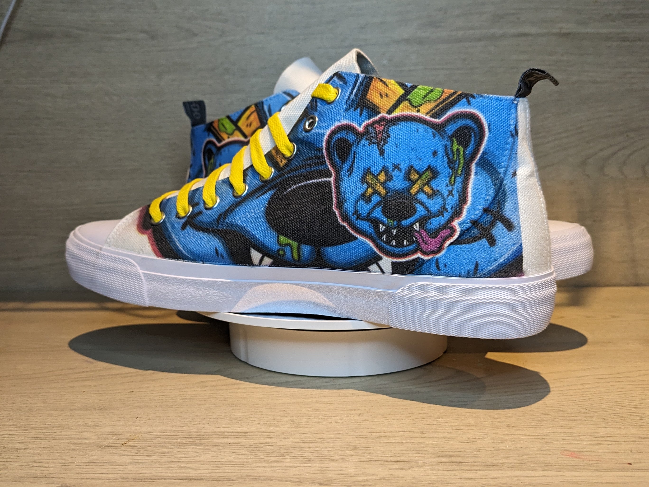 Custom Printed Converse Style Canvas Medium High Top Trainers Shoes Bad Angry Teddy Bear Theme Personalised Gift