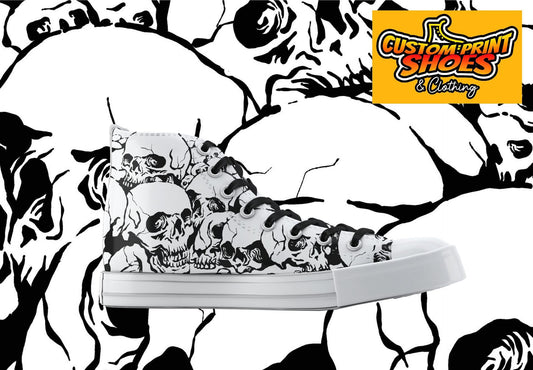 Custom Printed Converse Style Canvas Medium/High Top Trainers Shoes | Gothic Horror Skull Theme | Art Lovers Personalised Gift