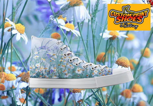 Custom Printed Converse Style Canvas Medium/High Top Trainers Shoes | Floral Daisy Flower Daisies | Personalised Gift