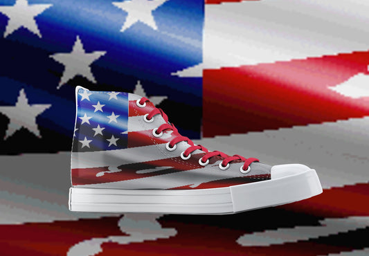 Custom Printed Converse Style Canvas Medium/High Top Trainers Shoes | American USA Flag | Art Lovers Personalised Gift