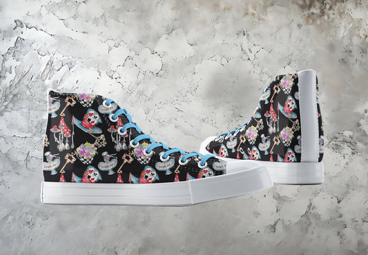 Custom Printed Converse Style Canvas Medium/High Top Trainers Shoes | Alice In Wonderland Inspired Pattern | Art Lovers Personalised Gift 1