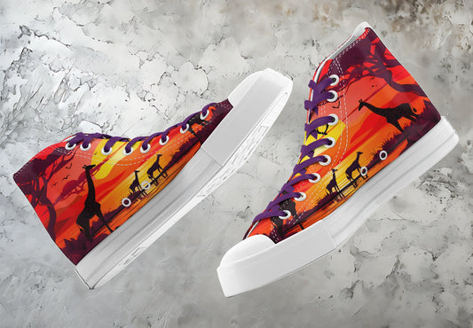 Custom Printed Converse Style Canvas Medium/High Top Trainers Shoes | African Sunset | Art Lovers Personalised Gift