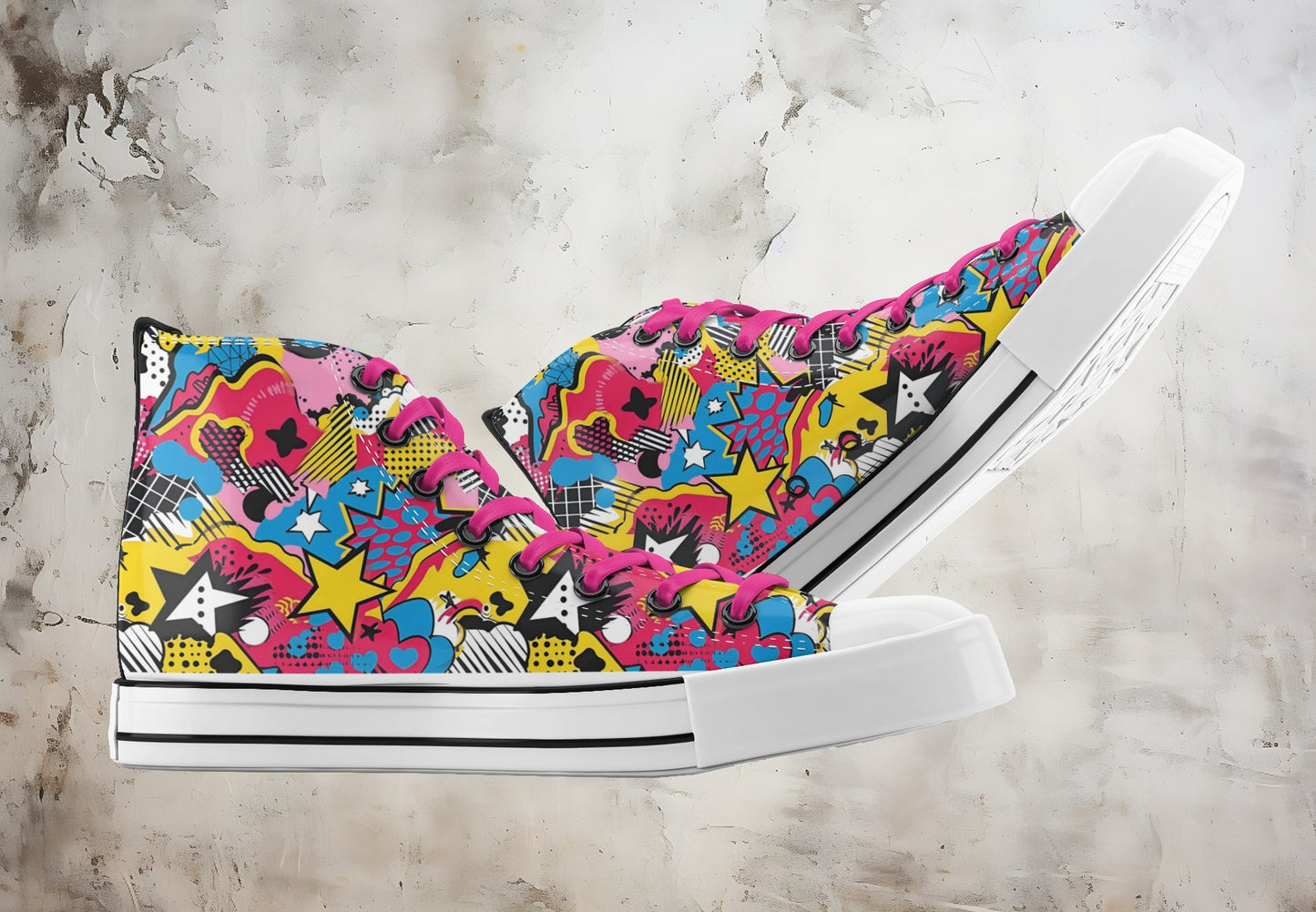 Custom Printed Converse Style Canvas Medium/High Top Trainers Shoes | 80's 90's Style Pattern | Art Lovers Personalised Gift